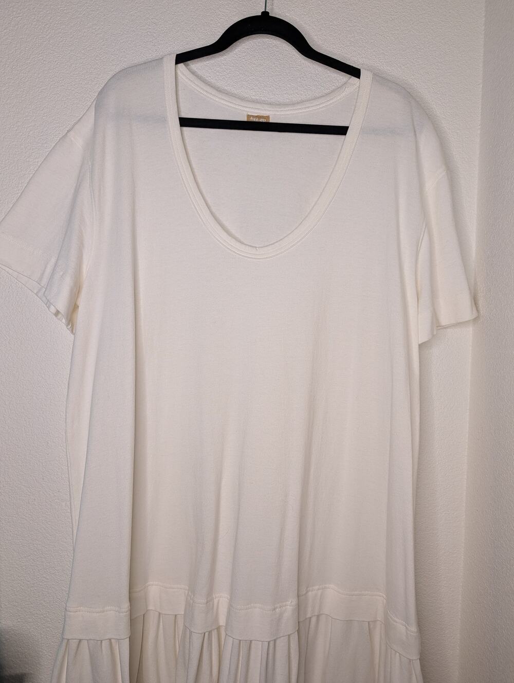 Free People Free-Est White Drop Waist Ruffle Maxi T-Shirt Dress L Boho Oversized